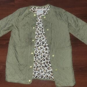 Crewcuts Green Quilted Jacket with Leopard Print Lining